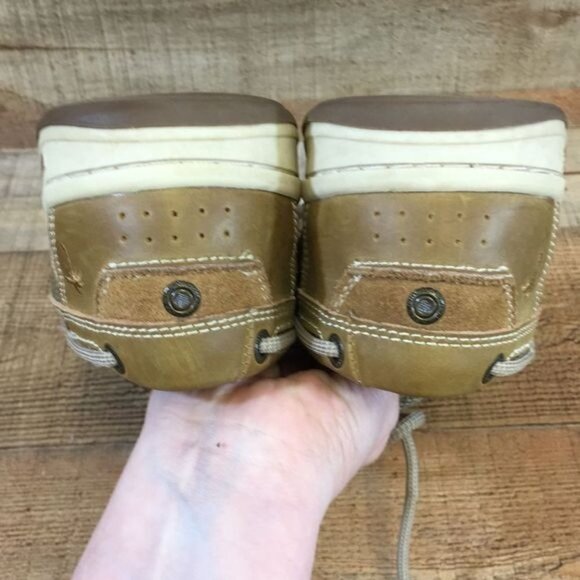 Margaritaville Boat Shoes Mens 10 Tan Leather Anchor Lace‎ Up - Picture 13 of 13
